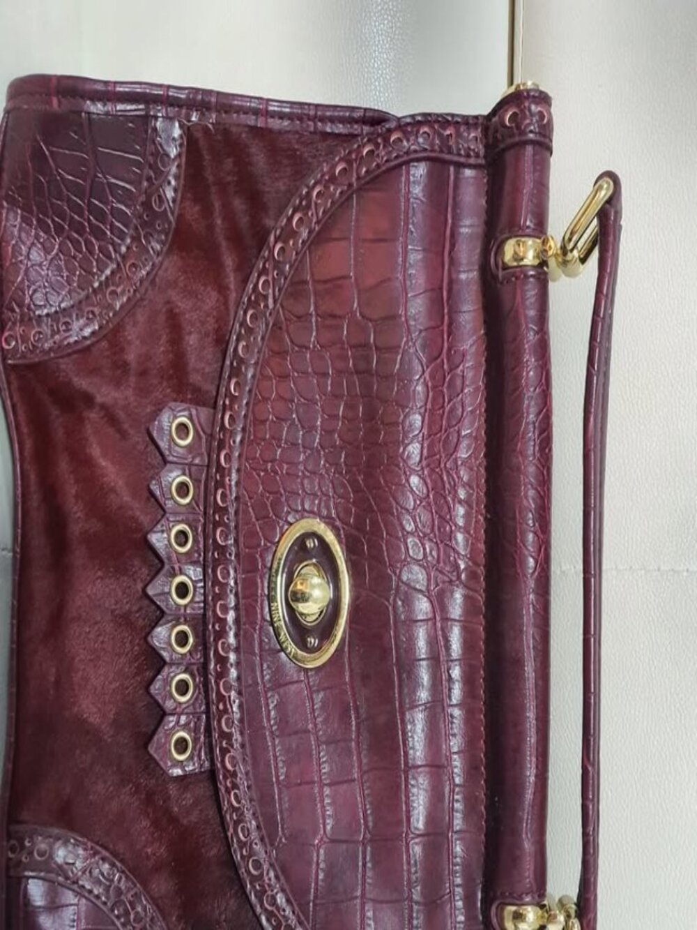Nine West Burgundy Textured Handbag – Top Handle Purse